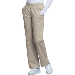 Cherokee Scrub Pants for Women Mid Rise Pull-On Cargo Medical Uniform 7 Pocket Elastic Waist Adjustable Hem Stretch – 4005(Khaki)
