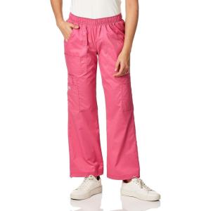 Cherokee Scrub Pants for Women Mid Rise Pull-On Cargo Medical Uniform 7 Pocket Elastic Waist Adjustable Hem Stretch – 4005(Shocking Pink)