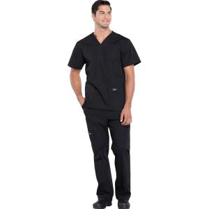 Cherokee Scrub Set for Men from, 4 Pocket V-Neck Scrub Top WW695 with 5 Pocket Tapered Leg Fly Front Cargo Pant WW190(Black)