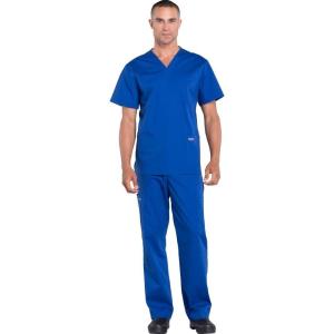 Cherokee Scrub Set for Men from, 4 Pocket V-Neck Scrub Top WW695 with 5 Pocket Tapered Leg Fly Front Cargo Pant WW190(Galaxy Blue)