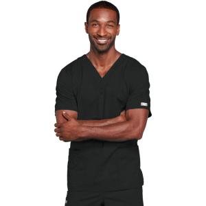 Cherokee Scrubs for Men & Women V-Neck Scrub Top with 4 Pockets, Cotton Blend Soft Stretchy Easy Care Nursing Uniform – 4725(Black)