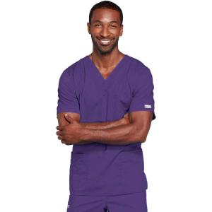 Cherokee Scrubs for Men & Women V-Neck Scrub Top with 4 Pockets, Cotton Blend Soft Stretchy Easy Care Nursing Uniform – 4725(Grape)