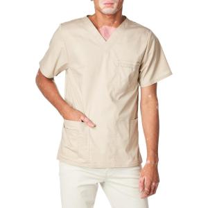 Cherokee Scrubs for Men & Women V-Neck Scrub Top with 4 Pockets, Cotton Blend Soft Stretchy Easy Care Nursing Uniform – 4725(Khaki)