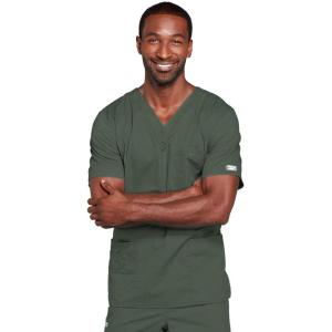 Cherokee Scrubs for Men & Women V-Neck Scrub Top with 4 Pockets, Cotton Blend Soft Stretchy Easy Care Nursing Uniform – 4725(Olive)