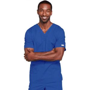 Cherokee Scrubs for Men & Women V-Neck Scrub Top with 4 Pockets, Cotton Blend Soft Stretchy Easy Care Nursing Uniform – 4725(Royal)