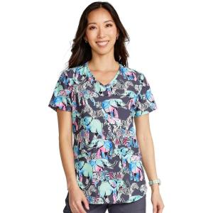Cherokee Scrubs for Women Printed V-Neck Scrub Top with Modern Classic Fit with 2 Welt Pockets & Shirttail Hem – CK637(Herd That)