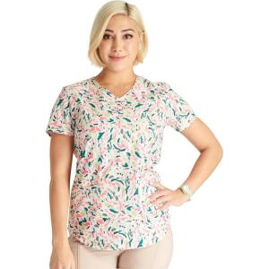 Cherokee Scrubs for Women Printed V-Neck Scrub Top with Modern Classic Fit with 2 Welt Pockets & Shirttail Hem – CK637(Painted Pop)