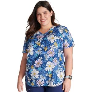 Cherokee Scrubs for Women Printed V-Neck Scrub Top with Modern Classic Fit with 2 Welt Pockets & Shirttail Hem – CK637(Prairie Paisley)