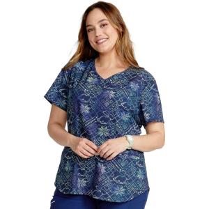 Cherokee Scrubs for Women Printed V-Neck Scrub Top with Modern Classic Fit with 2 Welt Pockets & Shirttail Hem – CK637(Snow Bunny Like U)