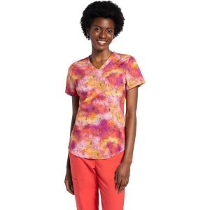 Cherokee Scrubs for Women V-Neck Printed Scrub Top Modern Classic Fit with 3 Pockets, Shaping Darts & Side Vents – CK664(Floral Wash)