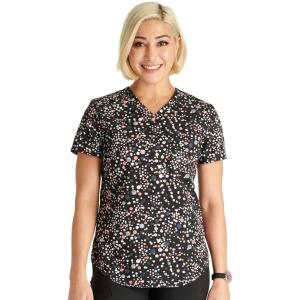 Cherokee Scrubs for Women V-Neck Printed Scrub Top Modern Classic Fit with 3 Pockets, Shaping Darts & Side Vents – CK664(Sweetheart Geo)