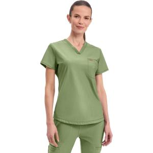 Cherokee Scrubs for Women V-Neck Top – Tuckable Contemporary Fit Top, Stretch Knit, Moisture-Wicking, Shirttail Hem – CK819(Bright Sage)