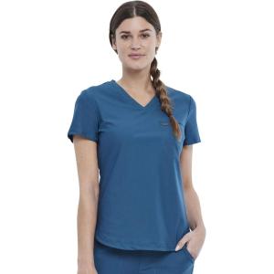 Cherokee Scrubs for Women V-Neck Top – Tuckable Contemporary Fit Top, Stretch Knit, Moisture-Wicking, Shirttail Hem – CK819(Caribbean Blue)