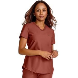 Cherokee Scrubs for Women V-Neck Top – Tuckable Contemporary Fit Top, Stretch Knit, Moisture-Wicking, Shirttail Hem – CK819(Masala)