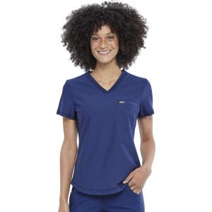 Cherokee Scrubs for Women V-Neck Top – Tuckable Contemporary Fit Top, Stretch Knit, Moisture-Wicking, Shirttail Hem – CK819(Navy)