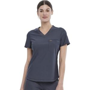 Cherokee Scrubs for Women V-Neck Top – Tuckable Contemporary Fit Top, Stretch Knit, Moisture-Wicking, Shirttail Hem – CK819(Pewter)