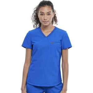 Cherokee Scrubs for Women V-Neck Top – Tuckable Contemporary Fit Top, Stretch Knit, Moisture-Wicking, Shirttail Hem – CK819(Royal)