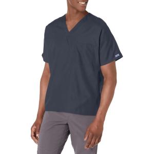 Cherokee Scrubs for Women and Men Unisex V-Neck Tunic Nursing Scrub Top with Chest Pocket, Tuckable Durable Fabric – 4777(Pewter)