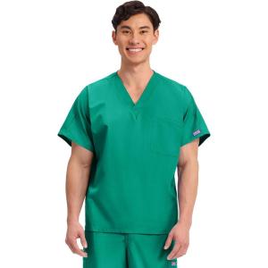 Cherokee Scrubs for Women and Men Unisex V-Neck Tunic Nursing Scrub Top with Chest Pocket, Tuckable Durable Fabric – 4777(Surgical Green)