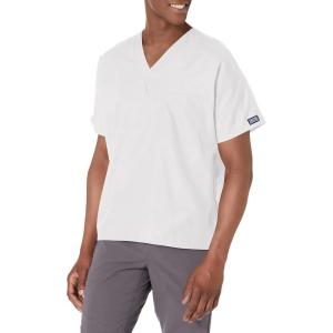 Cherokee Scrubs for Women and Men Unisex V-Neck Tunic Nursing Scrub Top with Chest Pocket, Tuckable Durable Fabric – 4777(White)