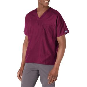 Cherokee Scrubs for Women and Men Unisex V-Neck Tunic Nursing Scrub Top with Chest Pocket, Tuckable Durable Fabric – 4777(Wine)