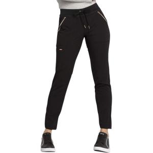 Cherokee Statement Women Scrubs Pant Mid Rise Tapered Leg Drawstring CK055(Black)