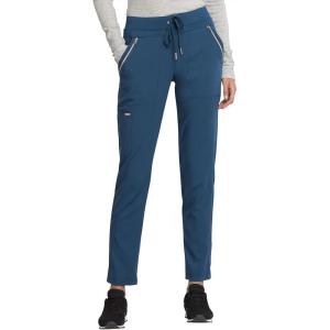 Cherokee Statement Women Scrubs Pant Mid Rise Tapered Leg Drawstring CK055(Caribbean Blue)