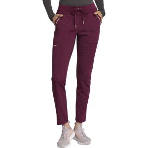Cherokee Statement Women Scrubs Pant Mid Rise Tapered Leg Drawstring CK055(Wine)