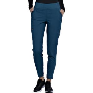 Cherokee Statement Women Scrubs Pant Mid Rise Tapered Leg Pull-on CK175(Caribbean Blue)