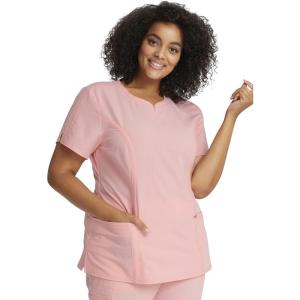 Cherokee Statement Women Scrubs Top Ribbed V-Neck CK695(Rose Petal)
