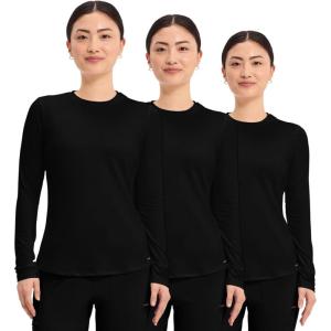 Cherokee Underscrub Long Sleeve Women’s Knit Tee Nursing Underscrubs Crew Neck Layering Top for Women – CK773(Black – 3 Pack)