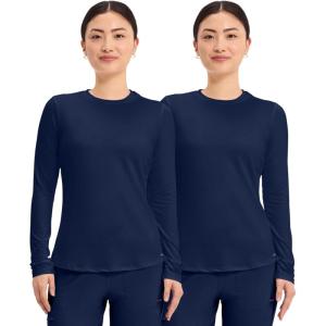 Cherokee Underscrub Long Sleeve Women’s Knit Tee Nursing Underscrubs Crew Neck Layering Top for Women – CK773(Navy – 2 Pack)