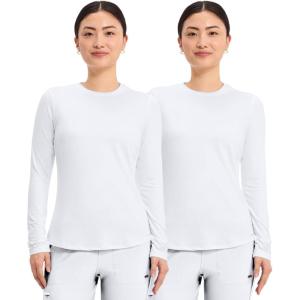 Cherokee Underscrub Long Sleeve Women’s Knit Tee Nursing Underscrubs Crew Neck Layering Top for Women – CK773(White – 2 Pack)