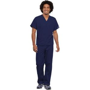 Cherokee Unisex Scrub Set for Men & Women, V-Neck Top & Drawstring Cargo Pant, Easy Care & Fade Resistant – CK00044C(Navy)
