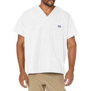 Cherokee V-Neck Men’s Scrub Top with Chest Pocket, Durable, Fade Resistant and Easy Care(White)
