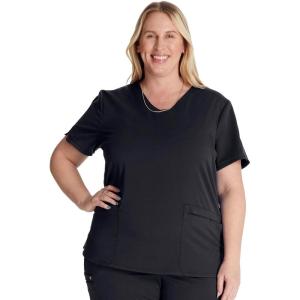 Cherokee V-Neck Scrub Top for Women with 2 Pockets Knit Insets and Notch at The Shirttail Hem for Comfort – CK837A(Black)