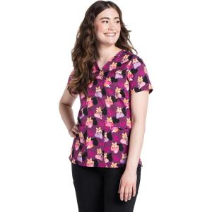 Cherokee Women Scrub Tops V-Neck Print Top with 2 Pockets, Back Yoke Seam and Side Vents – CK671(Tails of Love)