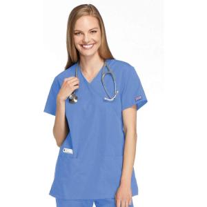 Cherokee Women Scrubs Top Workwear Originals Mock Wrap Tunic 4801(Ciel)
