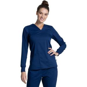 Cherokee Women Scrubs Top Workwear Revolution Tech Long Sleeve V-Neck WW855AB(Navy)