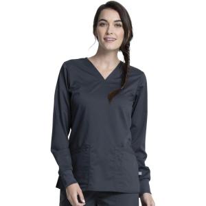 Cherokee Women Scrubs Top Workwear Revolution Tech Long Sleeve V-Neck WW855AB(Pewter)