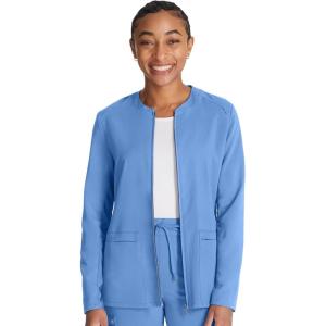 Cherokee Women Zip Scrub Jacket with 2 Pockets and Shirttail Hem Knit Sleeve CK356A(Ciel)