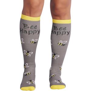 Cherokee Women’s 10-15mmHg Compression Socks – Fun Print Knee Highs with Light Support, Soft Feel – PRINTSUPPORT(Bee Happy)