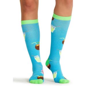 Cherokee Women’s 10-15mmHg Compression Socks – Fun Print Knee Highs with Light Support, Soft Feel – PRINTSUPPORT(Drink Up)