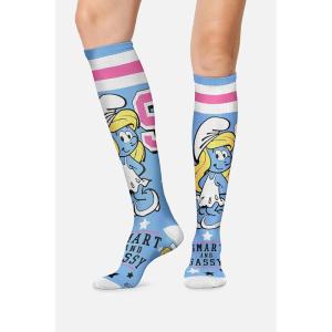 Cherokee Women’s 10-15mmHg Compression Socks – Fun Print Knee Highs with Light Support, Soft Feel – PRINTSUPPORT(Graduate Smurf)