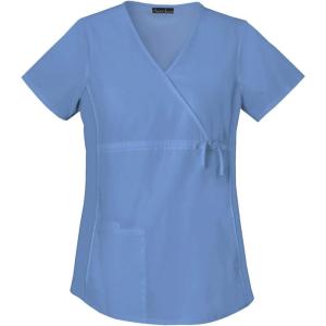 Cherokee Women’s Maternity Mock Wrap Knit Panel Top(Ceil Blue)