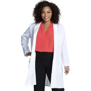 Cherokee Women’s Scrub Lab Coat with Button Up Front, 3 Pockets Modern Classic fit and Mechanical Stretch Fabric CK421(White)