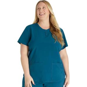 Cherokee Women’s Scrub Top Snap Front Henley with 2 Pockets and Center Back Length of 26″ – CK749A(Caribbean Blue)
