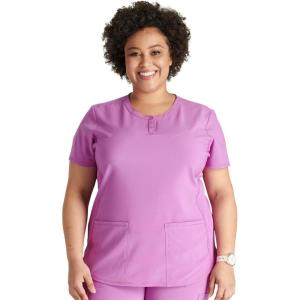 Cherokee Women’s Scrub Top Snap Front Henley with 2 Pockets and Center Back Length of 26″ – CK749A(Vibran Violet)
