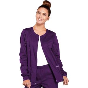 Cherokee Zip Front Scrub Jackets for Women, 3 Pockets, 2-Way Stretch, Soft, Breathable,Brushed Twill – 4315(Eggplant)