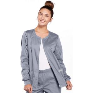 Cherokee Zip Front Scrub Jackets for Women, 3 Pockets, 2-Way Stretch, Soft, Breathable,Brushed Twill – 4315(Grey)